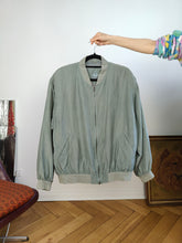 Load image into Gallery viewer, Vintage 90s silk bomber jacket blouson light sage green light spring summer Royal Coast women unisex men L
