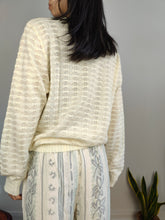 Load image into Gallery viewer, Vintage mohair cotton knit off white cream knitted sweater crochet pullover jumper S
