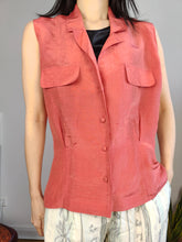 Load image into Gallery viewer, Vintage Laurent sleeveless blouse coral orange pink top button up shirt summer women 44 M
