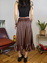 Load image into Gallery viewer, Preloved wrap skirt ruffles stripes pink blue midi long Neo Noir S