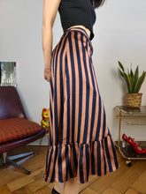 Load image into Gallery viewer, Preloved wrap skirt ruffles stripes pink blue midi long Neo Noir S