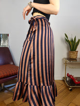 Load image into Gallery viewer, Preloved wrap skirt ruffles stripes pink blue midi long Neo Noir S