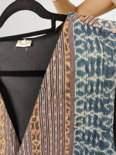 Load image into Gallery viewer, Vintage sleeveless vest boho hand made cotton blue brown woven pattern waist coat jacket L
