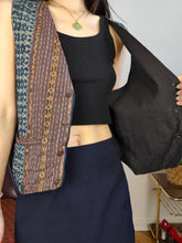 Load image into Gallery viewer, Vintage sleeveless vest boho hand made cotton blue brown woven pattern waist coat jacket L