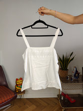 Load image into Gallery viewer, Vintage cotton spaghetti strap top white sleeveless floral embroidery 42 M-L