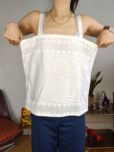 Load image into Gallery viewer, Vintage cotton spaghetti strap top white sleeveless floral embroidery 42 M-L