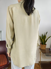 Load image into Gallery viewer, Vintage 100% silk blouse mint sage green long sleeve button up plain G Patrick S