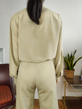 Load image into Gallery viewer, Vintage 100% silk blouse mint sage green long sleeve button up plain G Patrick S
