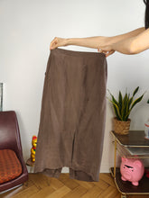 Load image into Gallery viewer, Vintage silk skirt brown button up midi long 48 M-L