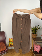 Load image into Gallery viewer, Vintage silk skirt brown button up midi long 48 M-L
