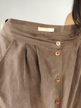 Load image into Gallery viewer, Vintage silk skirt brown button up midi long 48 M-L