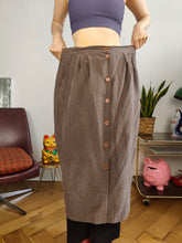 Load image into Gallery viewer, Vintage silk skirt brown button up midi long 48 M-L