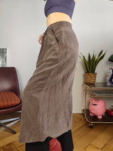 Load image into Gallery viewer, Vintage silk skirt brown button up midi long 48 M-L