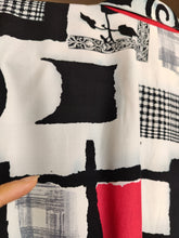 Load image into Gallery viewer, Vintage viscose shirt blouse white black crazy print pattern long sleeve button up Incognito S-M