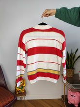 Load image into Gallery viewer, Vintage knit polo collar sweater knitted top pullover jumper white red stripes XS-S