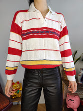 Load image into Gallery viewer, Vintage knit polo collar sweater knitted top pullover jumper white red stripes XS-S
