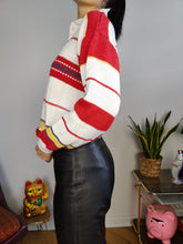 Load image into Gallery viewer, Vintage knit polo collar sweater knitted top pullover jumper white red stripes XS-S