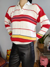 Load image into Gallery viewer, Vintage knit polo collar sweater knitted top pullover jumper white red stripes XS-S