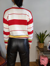 Load image into Gallery viewer, Vintage knit polo collar sweater knitted top pullover jumper white red stripes XS-S