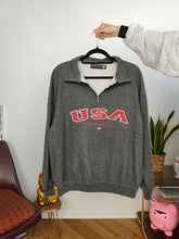 Load image into Gallery viewer, Vintage 90s sweatshirt USA college sport logo sweater pullover jumper grey quarter zip L-XL