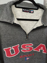 Load image into Gallery viewer, Vintage 90s sweatshirt USA college sport logo sweater pullover jumper grey quarter zip L-XL