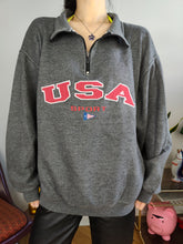 Load image into Gallery viewer, Vintage 90s sweatshirt USA college sport logo sweater pullover jumper grey quarter zip L-XL