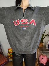 Load image into Gallery viewer, Vintage 90s sweatshirt USA college sport logo sweater pullover jumper grey quarter zip L-XL