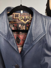 Load image into Gallery viewer, Vintage 100% leather jacket blue trench coat women 44 M