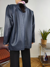 Load image into Gallery viewer, Vintage 100% leather jacket blue trench coat women 44 M