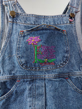 Load image into Gallery viewer, Vintage denim dungaree jeans blue skirt overall jumpsuit embroidery kids or women XS