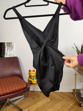 Load image into Gallery viewer, Vintage second hand swimsuit bathing swim wear body top embroidery high leg black embroidery S