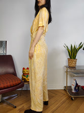 Load image into Gallery viewer, Vintage viscose jumpsuit viscose yellow print pattern overall onesie EU38 S