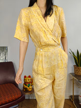 Load image into Gallery viewer, Vintage viscose jumpsuit viscose yellow print pattern overall onesie EU38 S