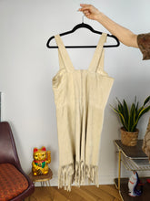Load image into Gallery viewer, Vintage 100% leather suede beige sleeveless mini dress fringes boho 42 S