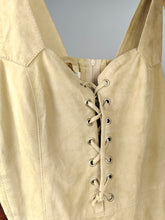 Load image into Gallery viewer, Vintage 100% leather suede beige sleeveless mini dress fringes boho 42 S