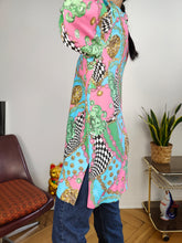 Load image into Gallery viewer, Vintage viscose shirt baroque print crazy pattern pink green blue long sleeve S-M