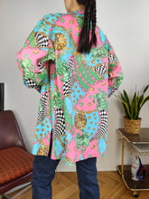 Load image into Gallery viewer, Vintage viscose shirt baroque print crazy pattern pink green blue long sleeve S-M