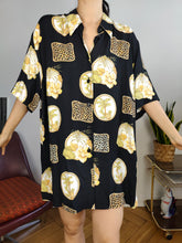 Load image into Gallery viewer, Vintage shirt print crazy pattern black palmtree pineapple animal wonen men unisex 50 XL