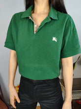 Load image into Gallery viewer, Vintage Burberry Brit polo shirt short sleeve green cotton nova check designer unisex men M-L