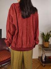 Load image into Gallery viewer, Vintage 100% suede leather bomber jacket red coat unisex women men 50 M-L