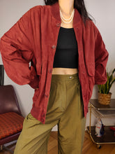 Load image into Gallery viewer, Vintage 100% suede leather bomber jacket red coat unisex women men 50 M-L