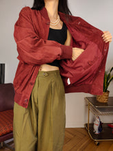 Load image into Gallery viewer, Vintage 100% suede leather bomber jacket red coat unisex women men 50 M-L