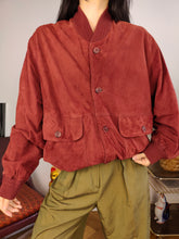 Load image into Gallery viewer, Vintage 100% suede leather bomber jacket red coat unisex women men 50 M-L