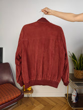 Load image into Gallery viewer, Vintage 100% suede leather bomber jacket red coat unisex women men 50 M-L