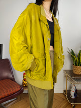 Load image into Gallery viewer, Vintage 100% suede leather bomber jacket yellow lime coat unisex women men 54 XL