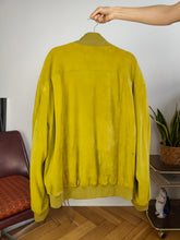 Load image into Gallery viewer, Vintage 100% suede leather bomber jacket yellow lime coat unisex women men 54 XL