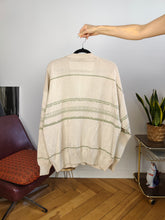 Load image into Gallery viewer, Vintage cotton blend cardigan beige green pattern knit knitted jacket women unisex men M-L