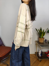 Load image into Gallery viewer, Vintage cotton blend cardigan beige green pattern knit knitted jacket women unisex men M-L