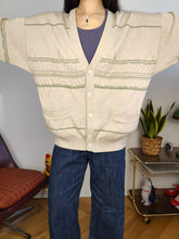 Load image into Gallery viewer, Vintage cotton blend cardigan beige green pattern knit knitted jacket women unisex men M-L