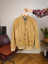 Load image into Gallery viewer, Vintage Burberry leather bomber jacket designer beige brown coat novacheck women men M-L